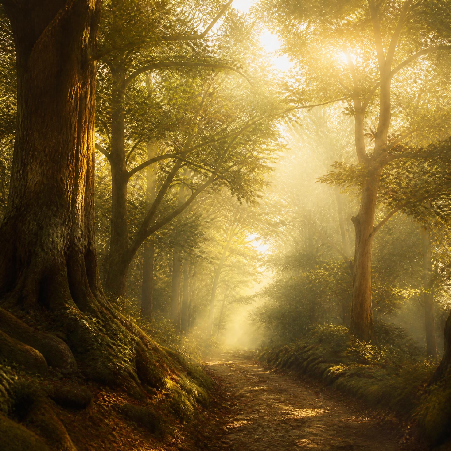 A forest path in early morning light